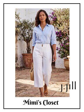 NEW WITH TAGS J.Jill LINEN Stretch Wide Leg Crops White $79 XLP Boho Coastal